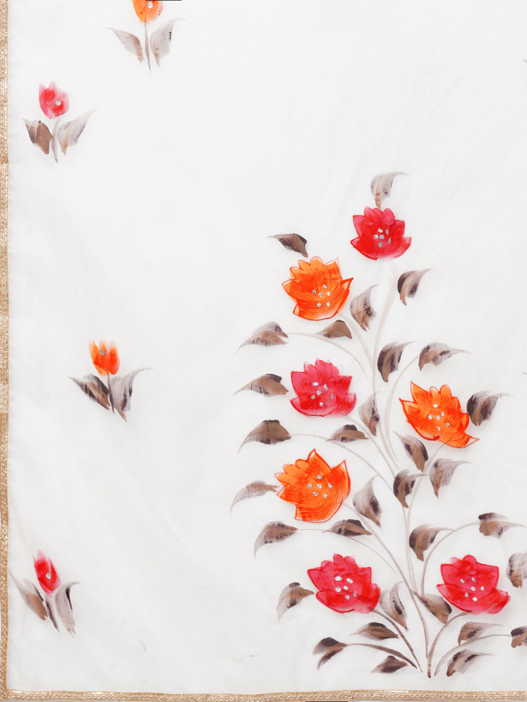 Ethnic Printed & Embroidered Kurta with Pants and Dupatta - Off White