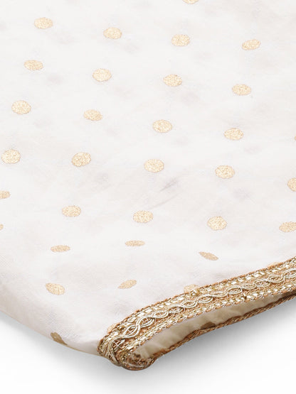 Ethnic Printed & Embroidered Kurta with Pants and Dupatta - Off White