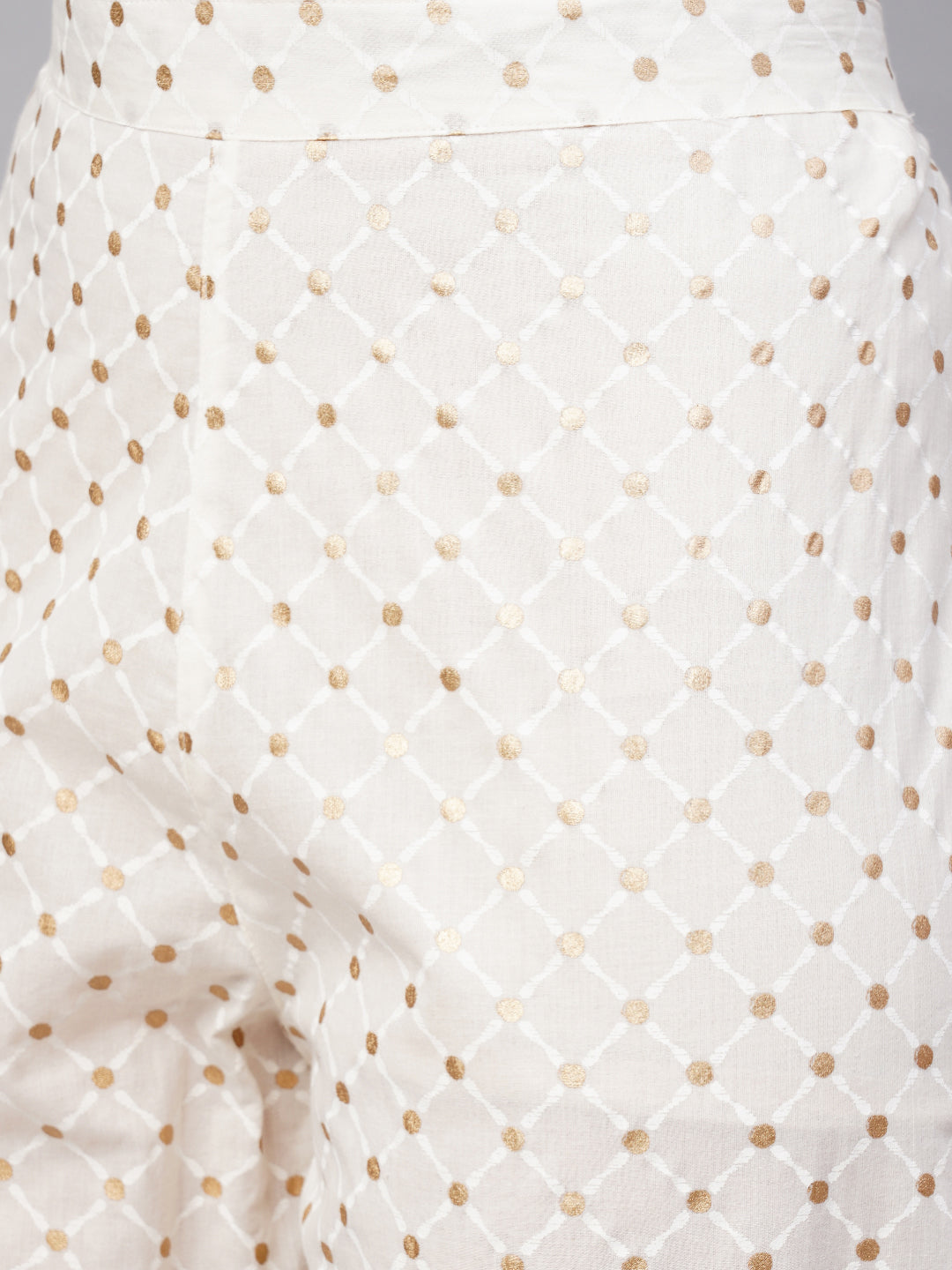 Ethnic Printed & Embroidered Kurta with Pants and Dupatta - Off White