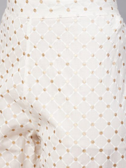 Ethnic Printed & Embroidered Kurta with Pants and Dupatta - Off White
