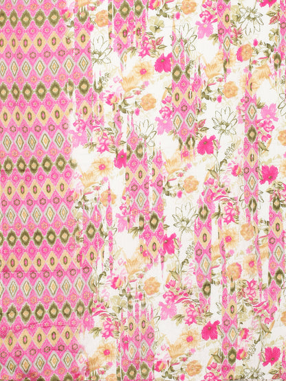 Floral Printed Straight Fit Kurta with Pants and Dupatta - White