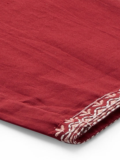 Ethnic Printed Straight Fit Kurta with Pants - Red