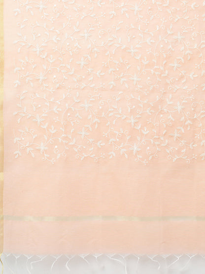 Ethnic Embroidered Straight Kurta with Dupatta - Peach