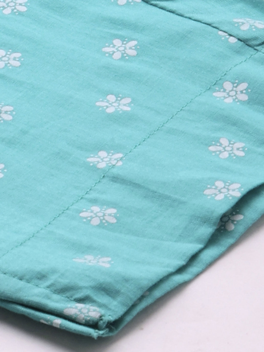 Floral Printed Straight Pant - Aqua Blue