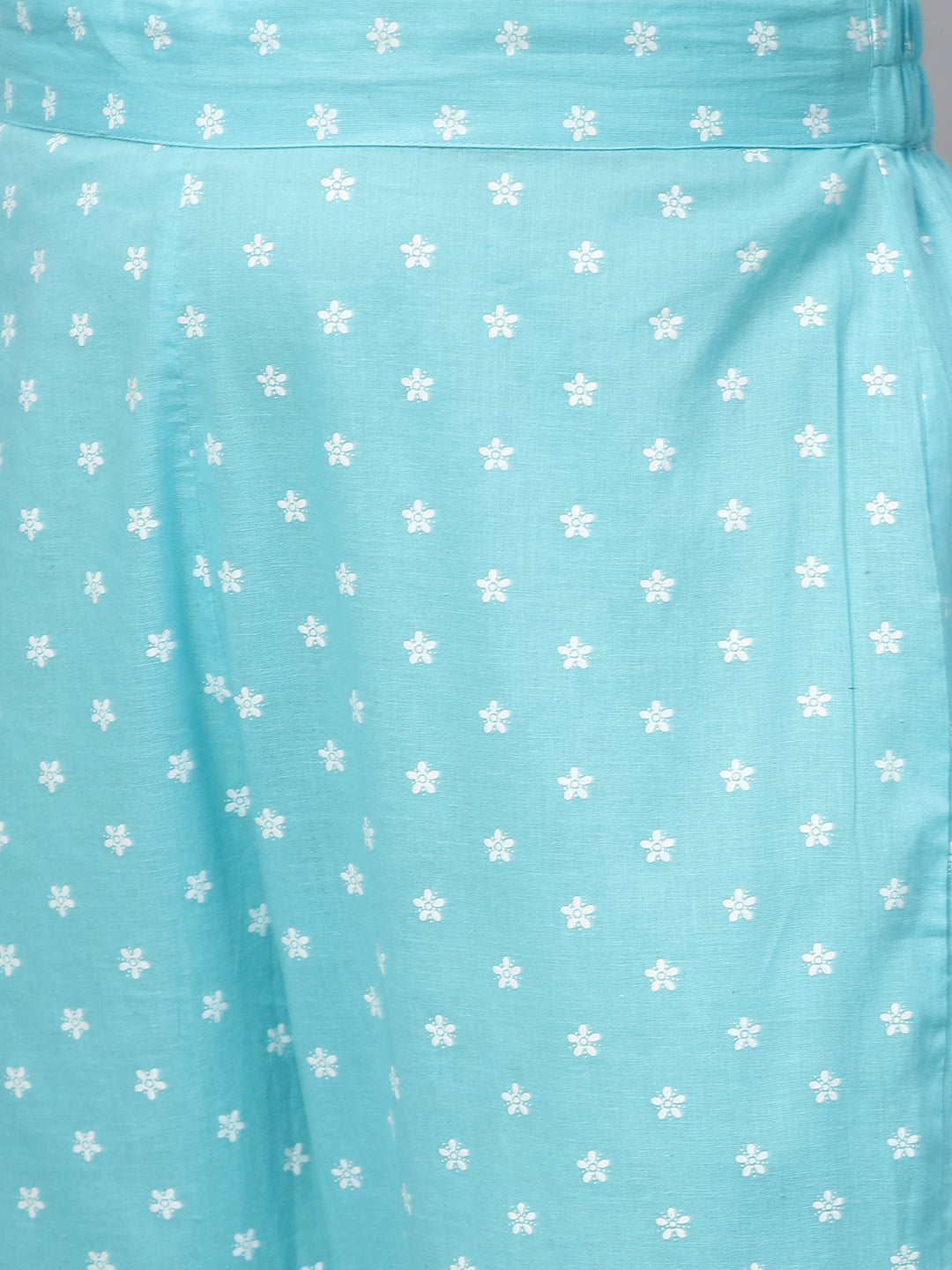 Floral Printed Straight Pant - Aqua Blue
