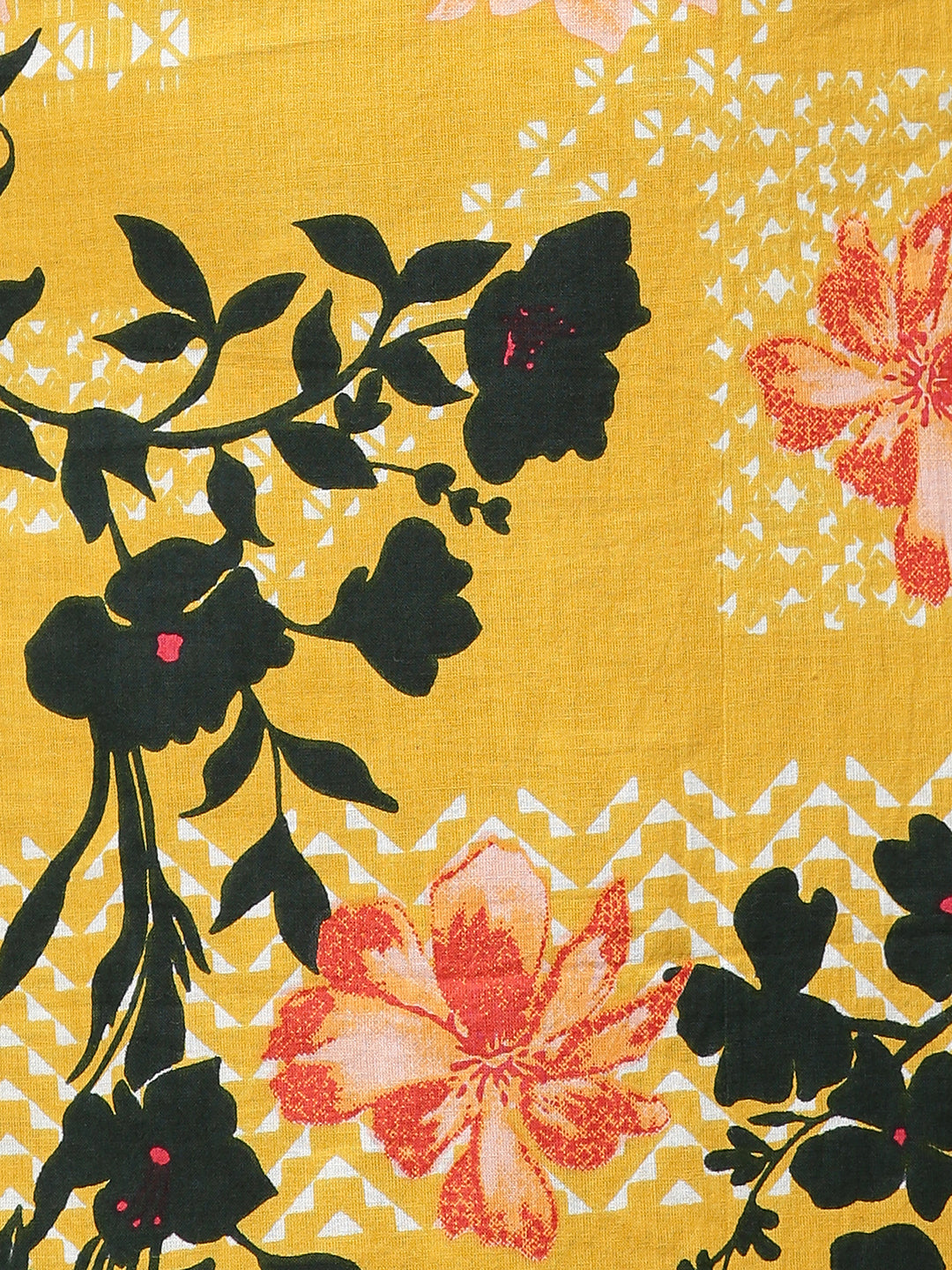 Floral Printed & Hand Embroidered Straight Fit Kurta - Yellow