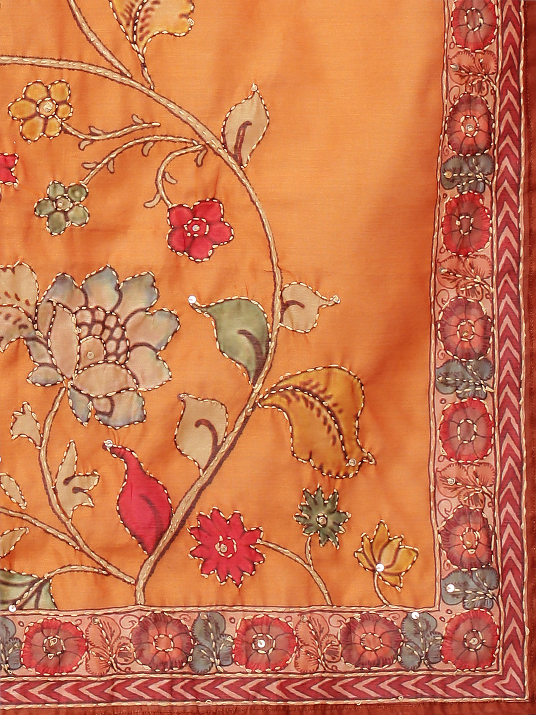 Bandhani Printed & Hand Embroidered Straight Kurta with Pants & Dupatta - Mustard