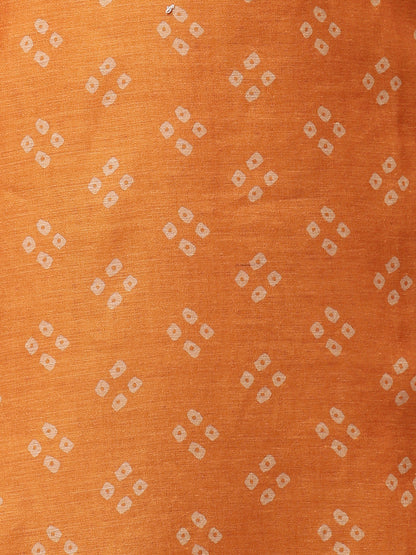 Bandhani Printed & Hand Embroidered Straight Kurta with Pants & Dupatta - Mustard