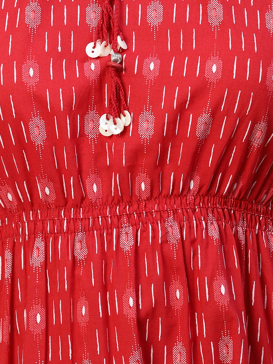 Ethnic Stripes Printed A-Line Flared Midi Dress - Red