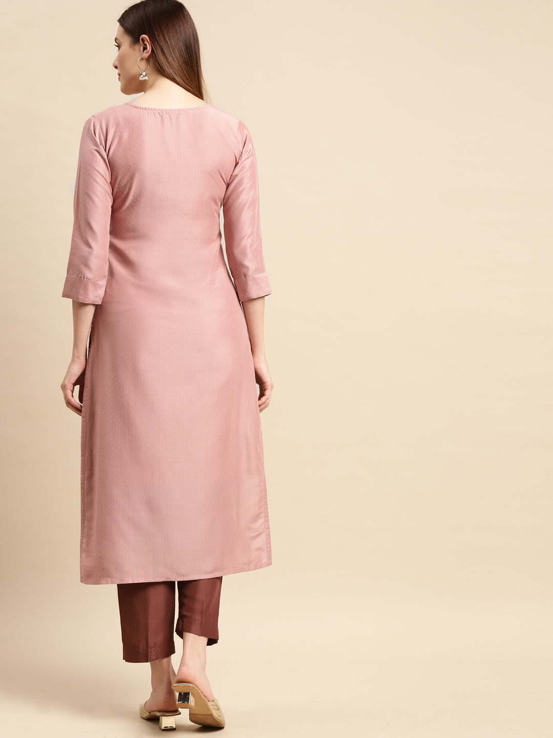 Ethnic Embroidered Kurta with Pant - Rose Pink