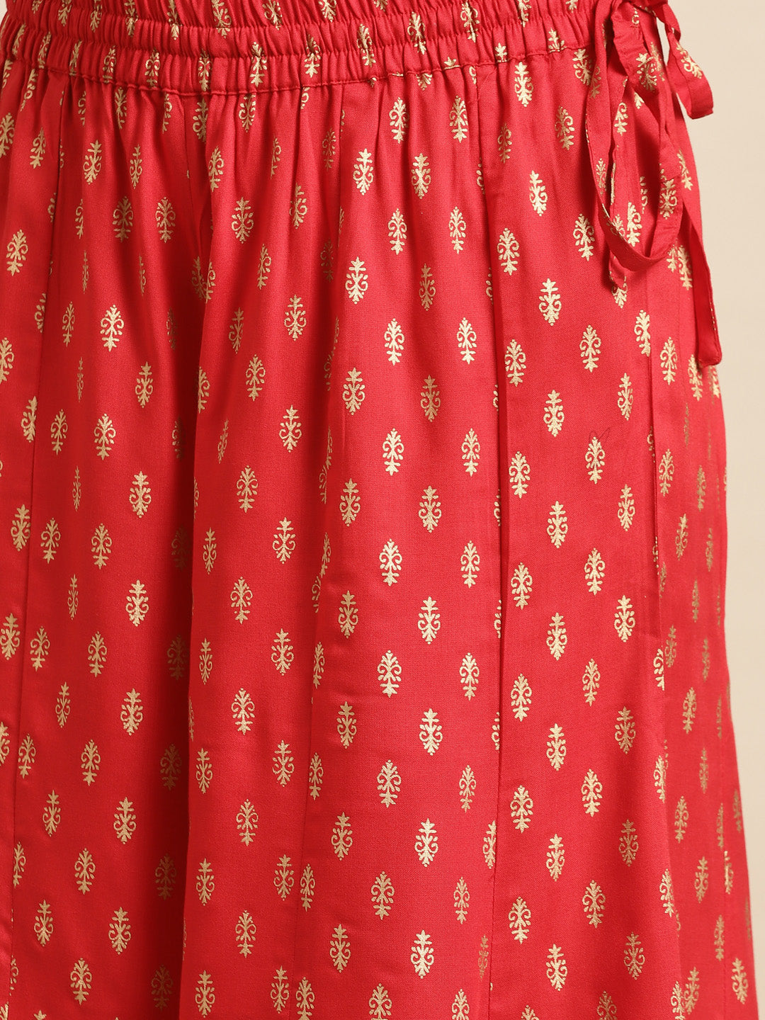 Embroidered Anarkali Kurta & Flared Palazzo with Dupatta - Red