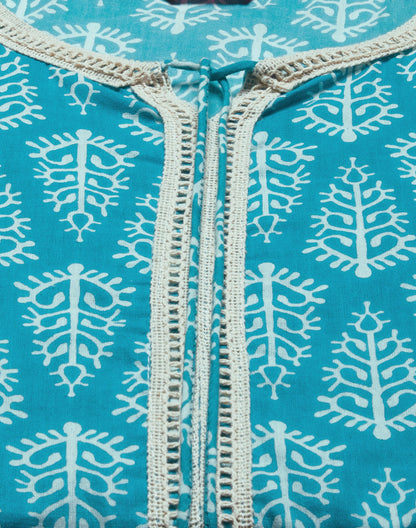 Ethnic Printed Tiered Flared Midi Dress - Turquoise
