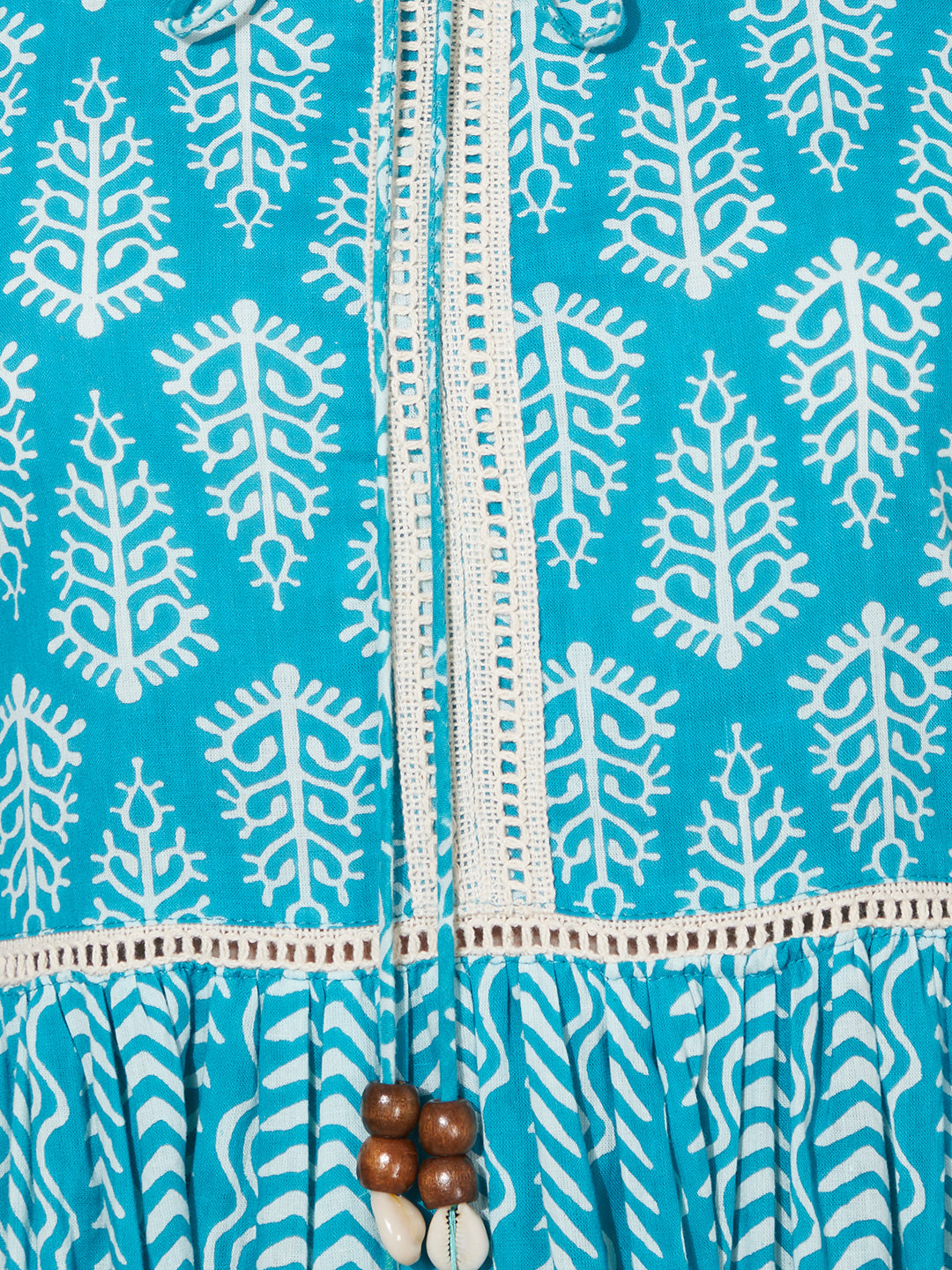 Ethnic Printed Tiered Flared Midi Dress - Turquoise