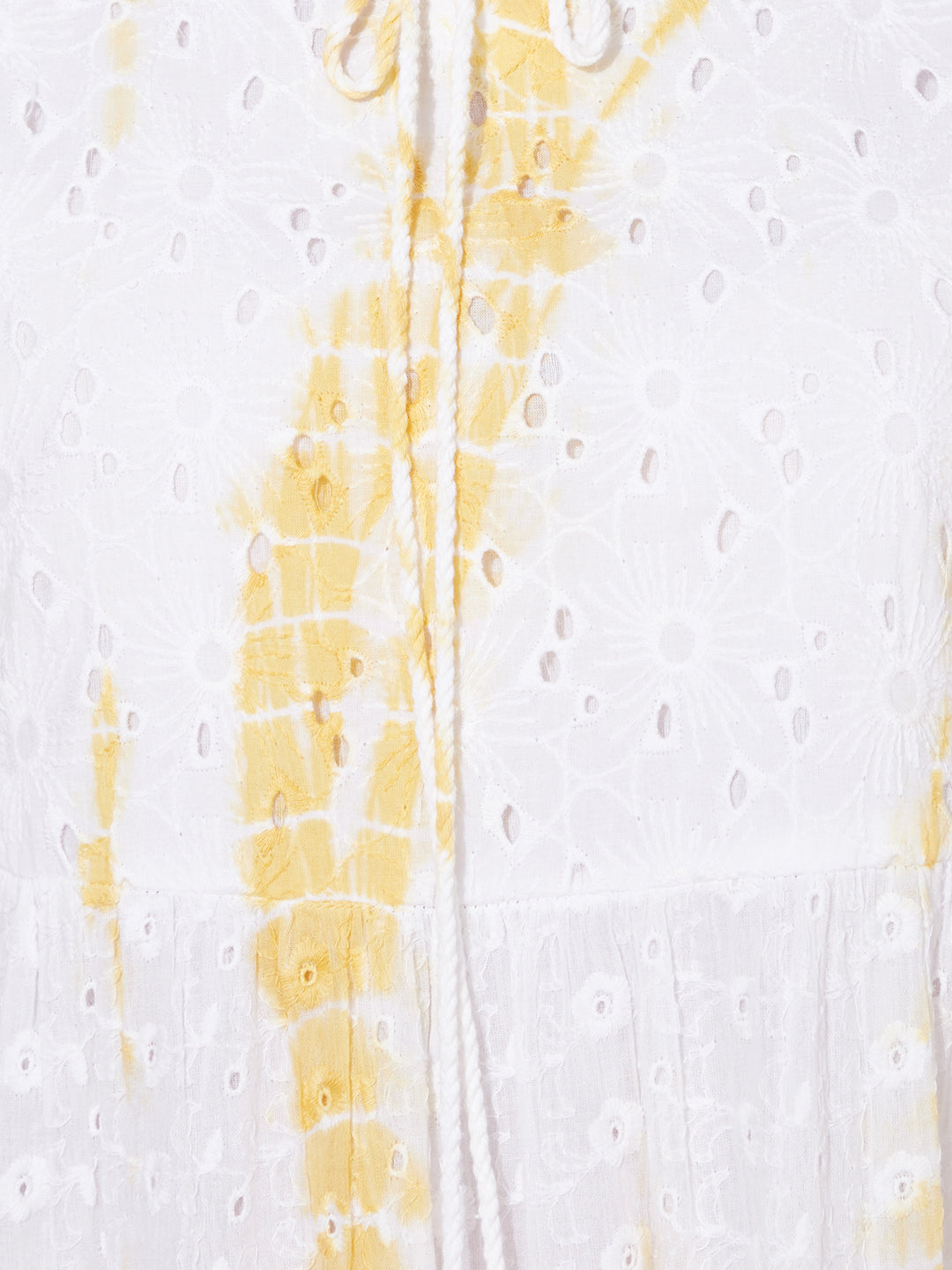 Tie-Dyed Flared Cutwork Midi Dress - White