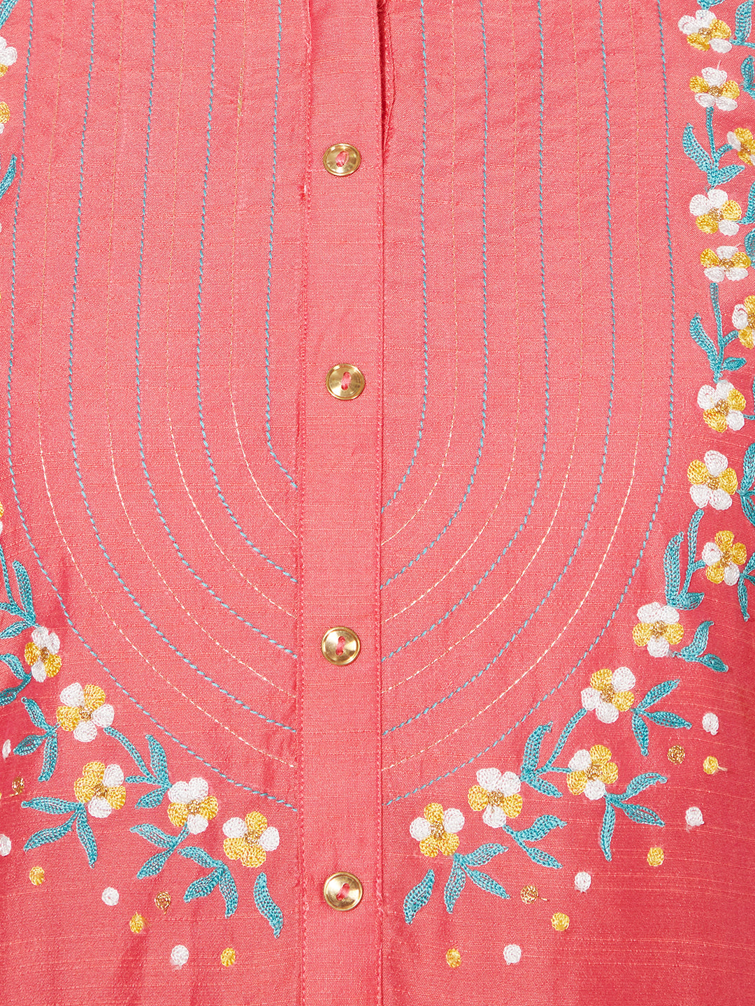Ethnic Embroidered Straight Fit Kurta - Coral Pink