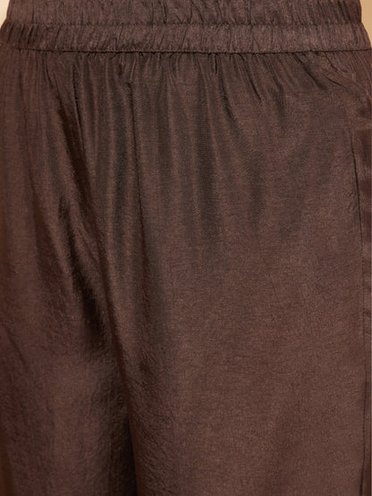 Ethnic Woven Straight Fit Kurta with Pants - Dark Brown