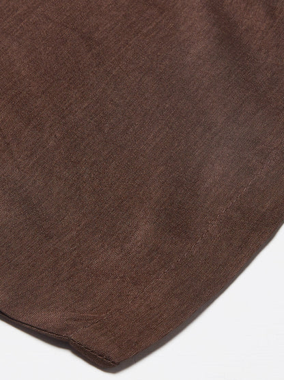 Ethnic Woven Straight Fit Kurta with Pants - Dark Brown
