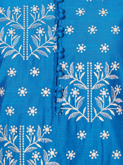 Floral Embroidered Straight Fit Kurta - Blue