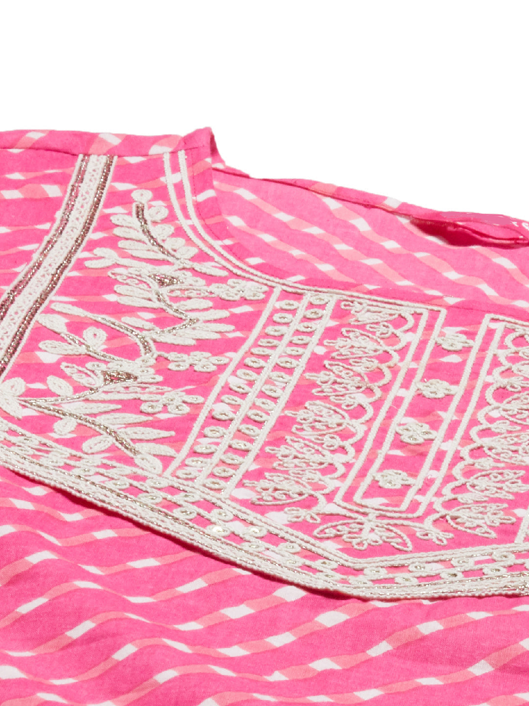 Leheriya Printed & Embroidered Straight Fit Kurta - Pink