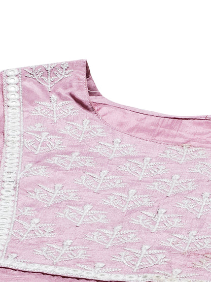 Ethnic Embroidered Kurta with Pants & Dupatta - Lilac Purple