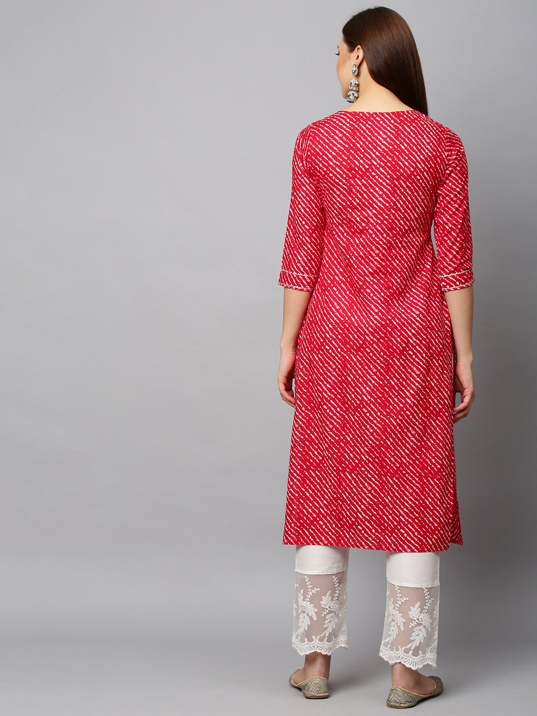 Leheriya Printed & Ethnic Embroidered Straight Fit Kurta - Red