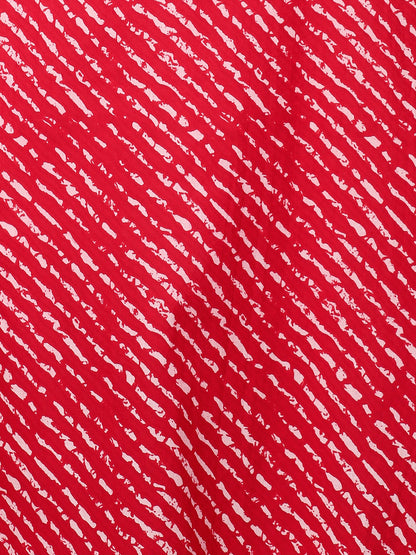 Leheriya Printed & Ethnic Embroidered Straight Fit Kurta - Red