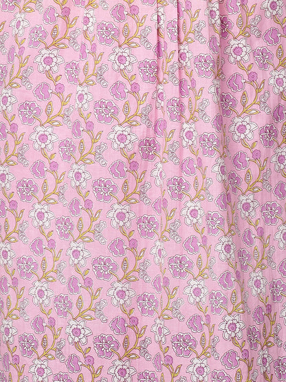 Floral Printed & Embroidered A-Line Kurta with Pants - Light Pink