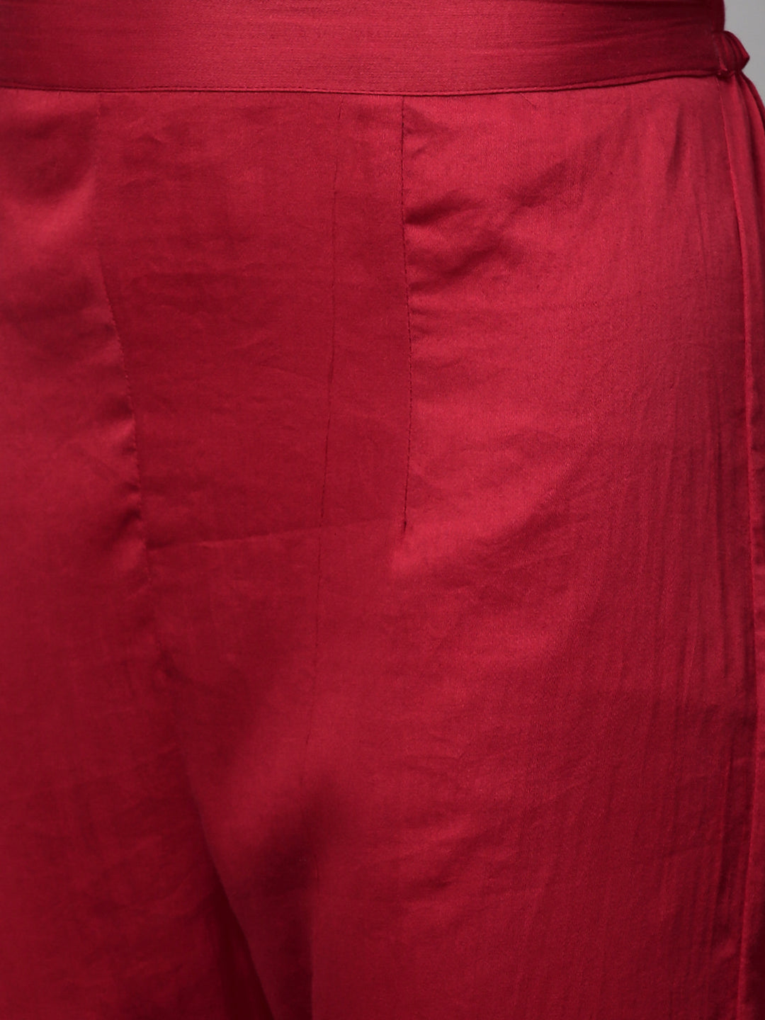 Floral Hand Embroidered Straight Fit Kurta with Pants & Dupatta - Red