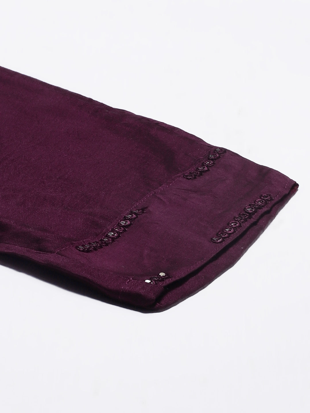 Ethnic Embroidered Straight Fit Kurta with Pants & Dupatta - Wine