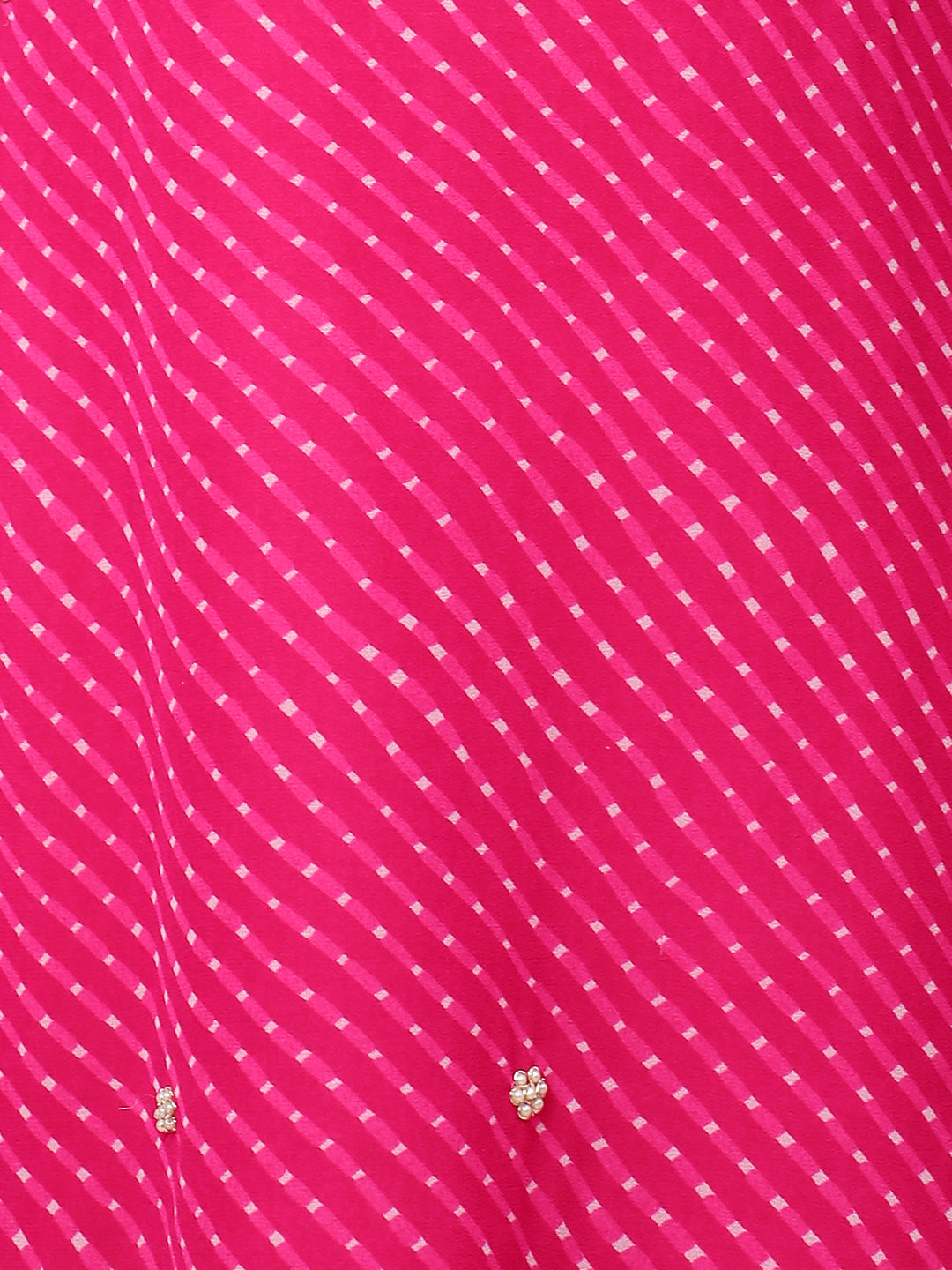 Leheriya Printed & Hand Embroidered Straight Fit Kurta - Hot Pink