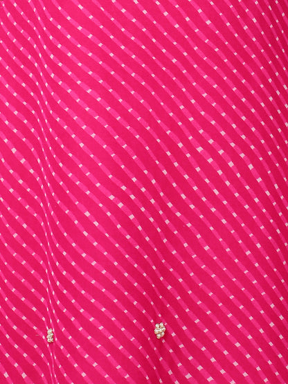 Leheriya Printed & Hand Embroidered Straight Fit Kurta - Hot Pink