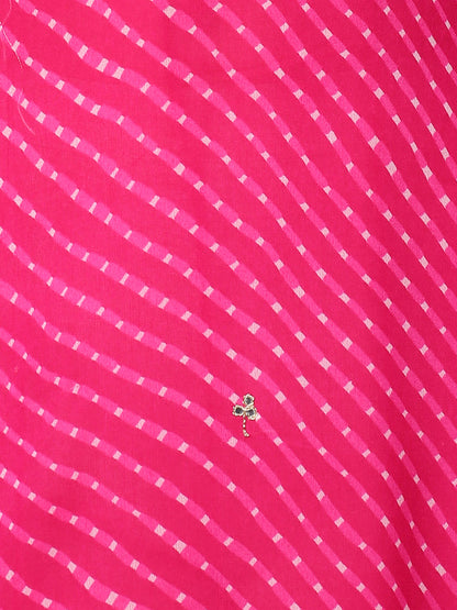 Leheriya Printed & Embroidered Straight Fit Kurta - Hot Pink