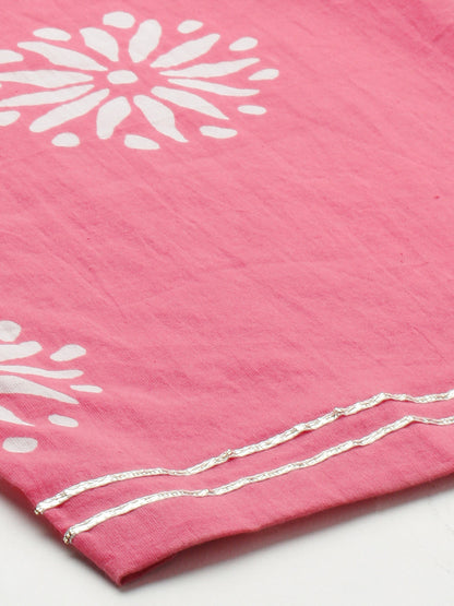 Ethnic Printed & Embroidered Straight Kurta with Pants & Dupatta - Pink