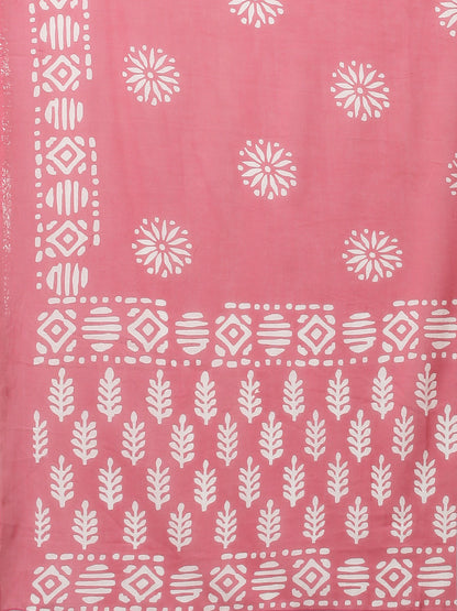 Ethnic Printed & Embroidered Straight Kurta with Pants & Dupatta - Pink