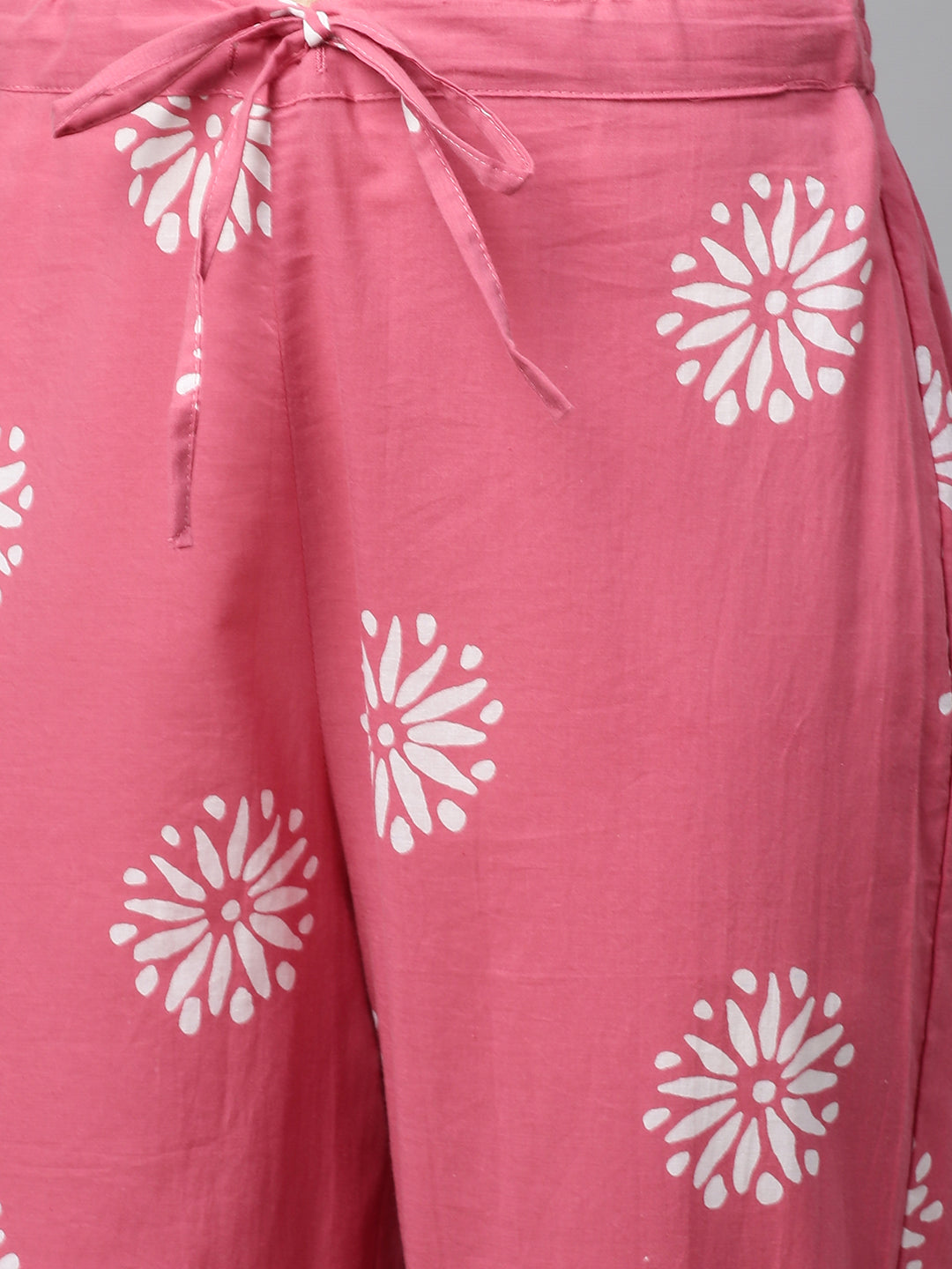 Ethnic Printed & Embroidered Straight Kurta with Pants & Dupatta - Pink