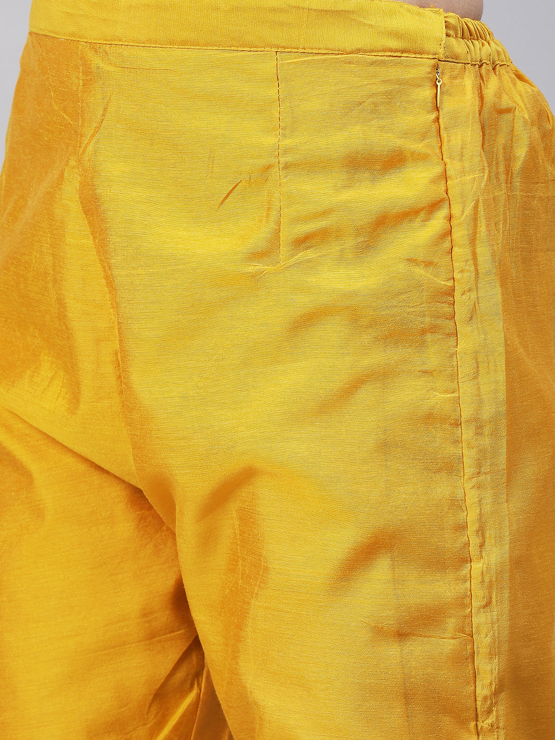 Ethnic Hand Embroidered Straight Kurta with Pants & Dupatta - Yellow