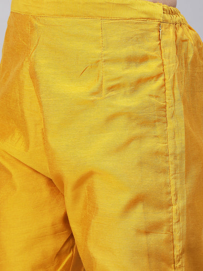 Ethnic Hand Embroidered Straight Kurta with Pants & Dupatta - Yellow