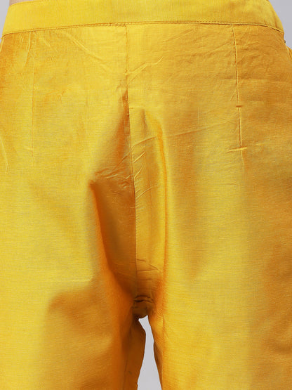 Floral Hand Embroidered Kurta with Pants & Dupatta - Yellow