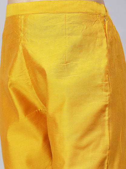 Floral Hand Embroidered Kurta with Pants & Dupatta - Yellow