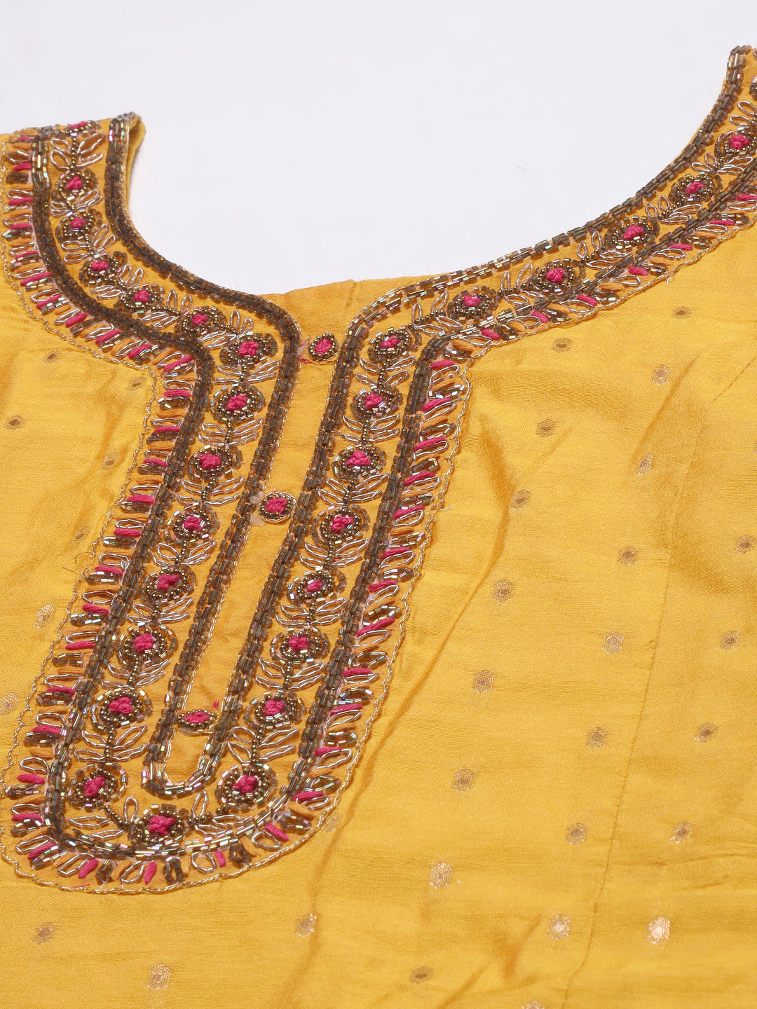 Floral Hand Embroidered Kurta with Pants & Dupatta - Yellow
