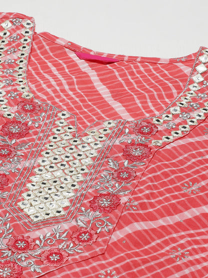 Ethnic Printed & Embroidered Straight Fit Kurta - Peach