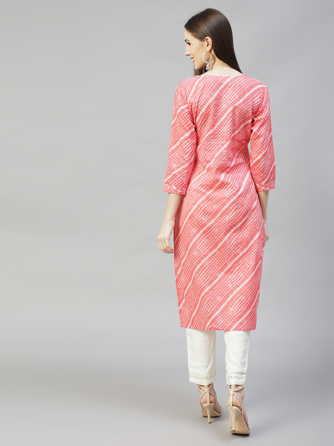Ethnic Printed & Embroidered Straight Fit Kurta - Peach