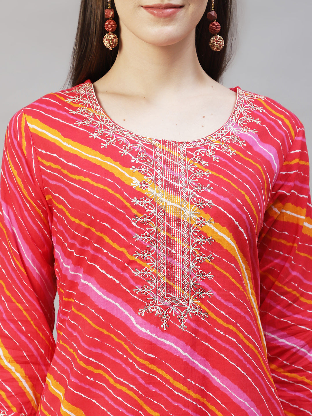 Leheriya Printed & Embroidered Straight Fit Kurta - Multi