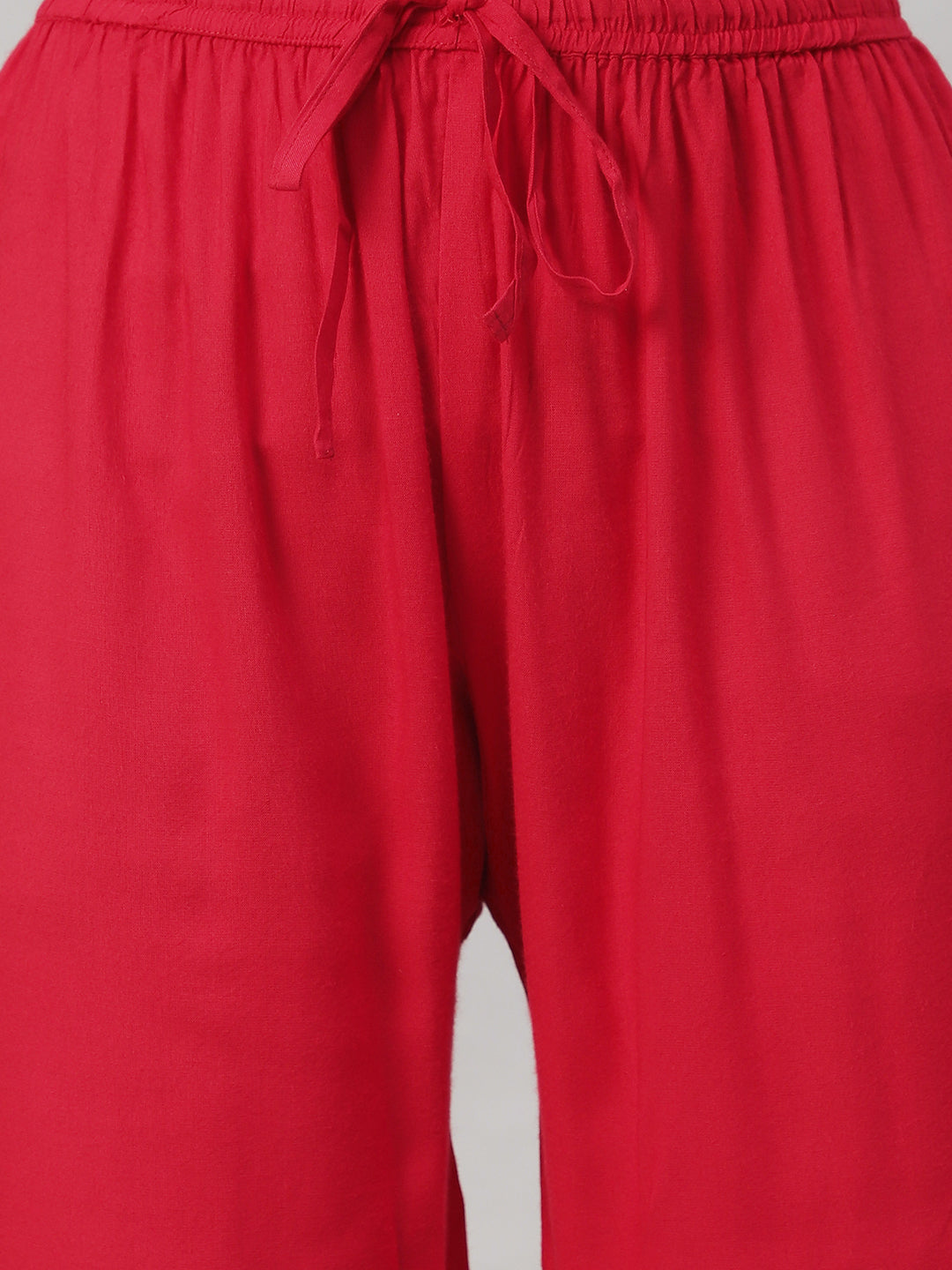 Floral Printed & Embroidered Straight Kurta with Pants & Dupatta - Red