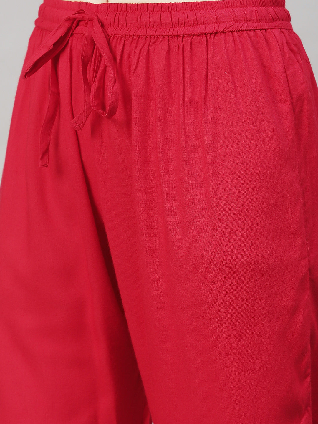 Floral Printed & Embroidered Straight Kurta with Pants & Dupatta - Red