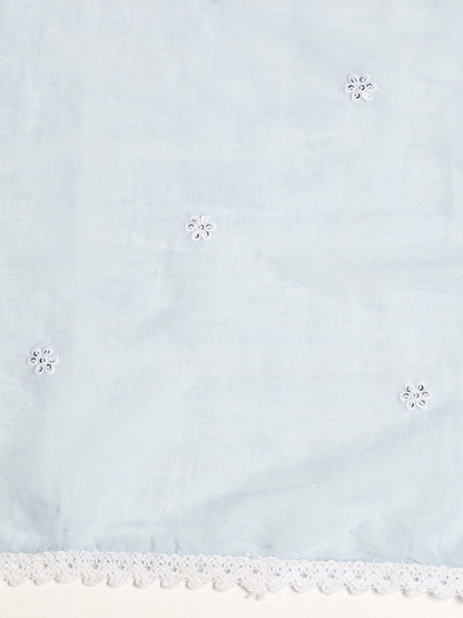 Ethnic Embroidered Straight Kurta with Pants & Dupatta - Powder Blue