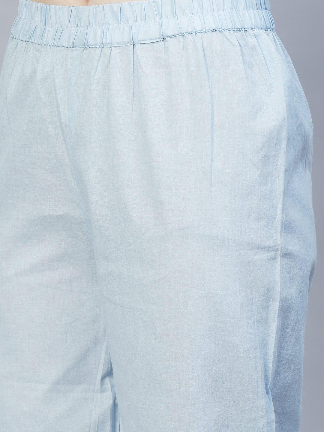 Ethnic Embroidered Straight Kurta with Pants & Dupatta - Powder Blue