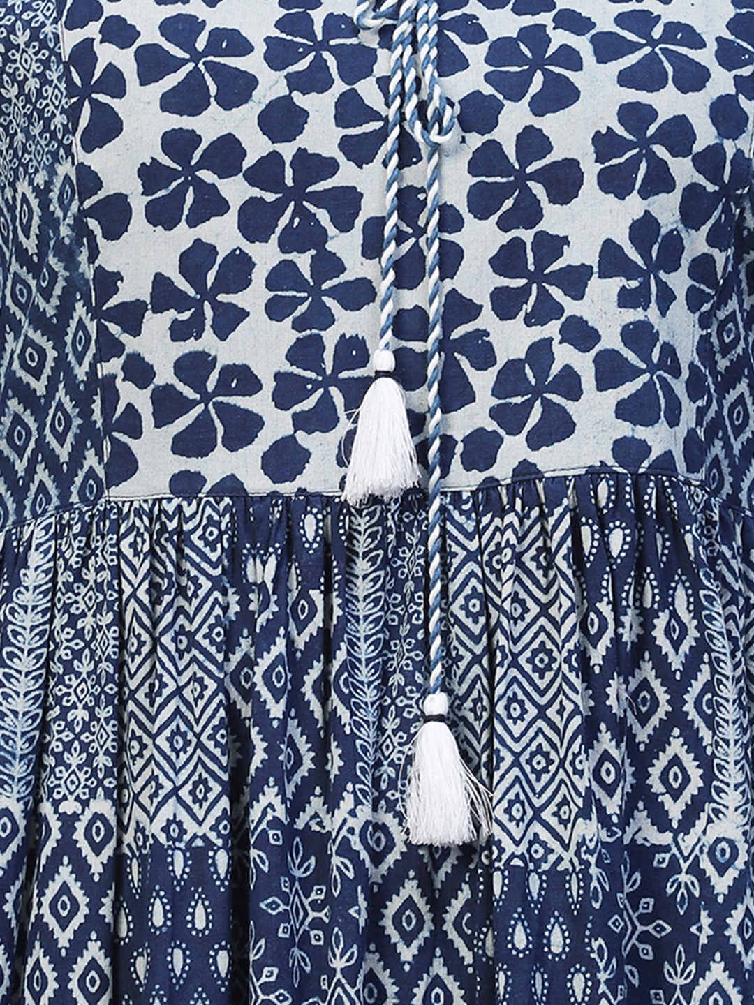 Ethnic Printed Peplum Flare Kurti - Indigo Blue