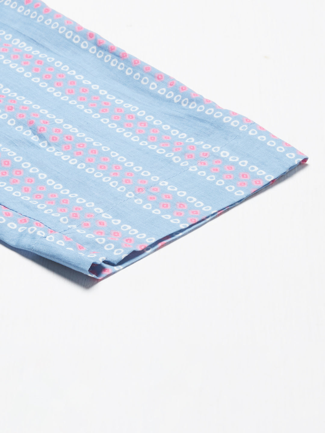 Bandhani Printed & Embroidered Straight Kurta with Pants - Light Blue