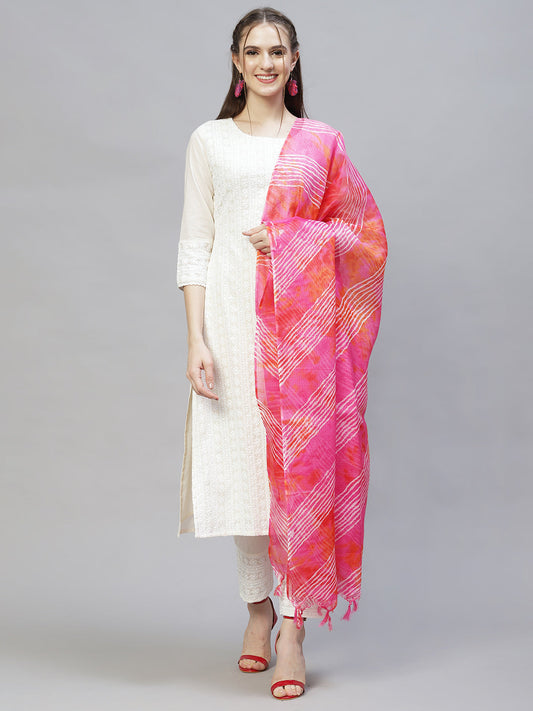 Ethnic Chikankari Embroidered Straight Kurta with Pants & Dupatta - Off White